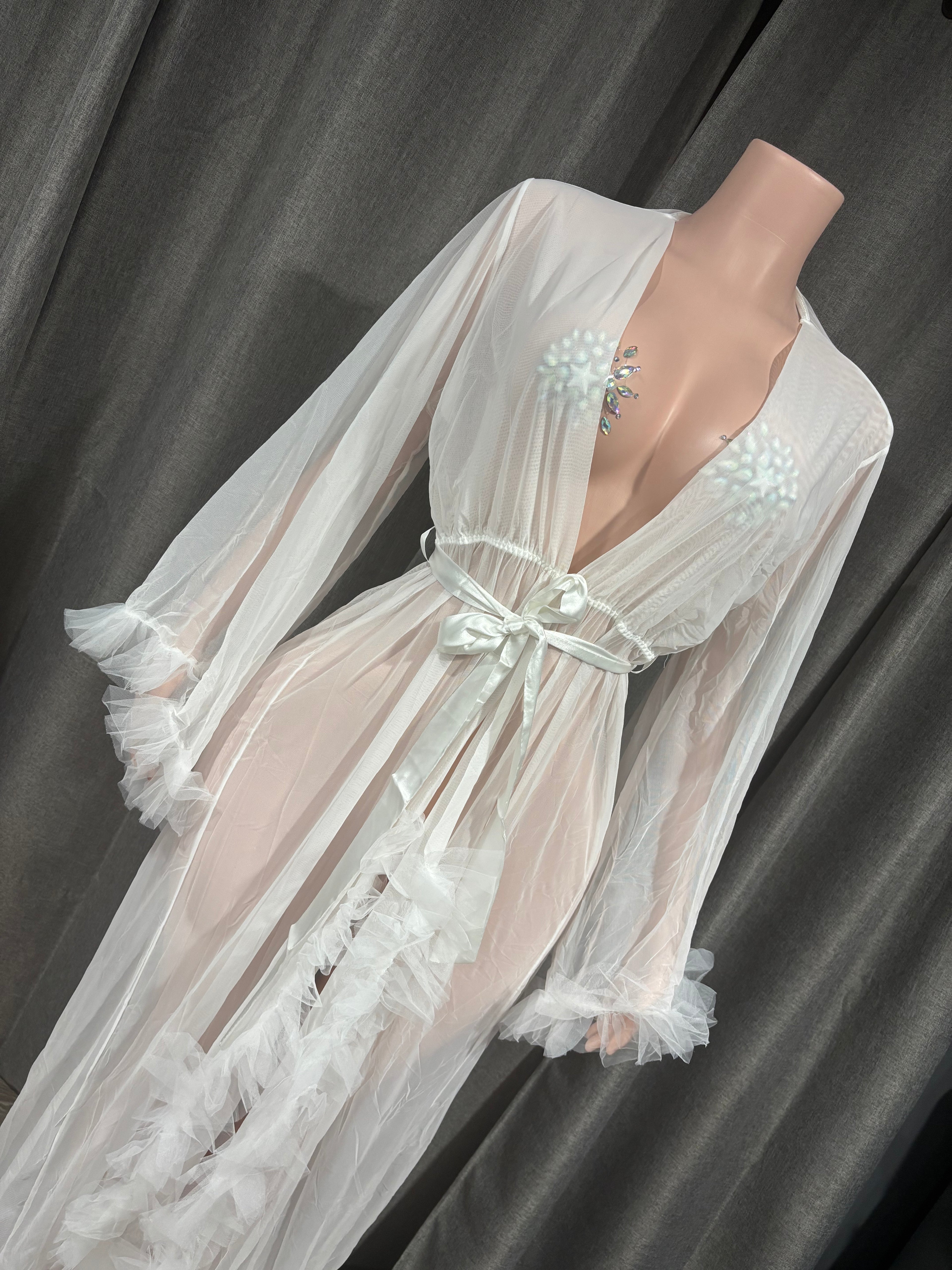 White Ruffle Lingerie Robe